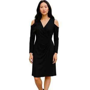 Ralph Lauren Women's Size 6 Cold Shoulder Sheath Dress Black Cocktail Party LBD